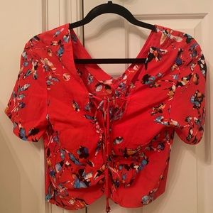 Red floral top with backless details